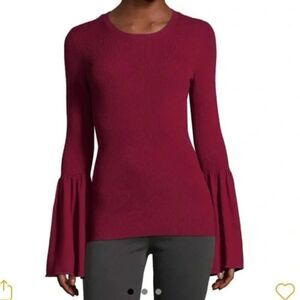 BCBG MaxAzria Wool Cashmere Bell Flared Sleeve Burgundy Red Sweater Size S